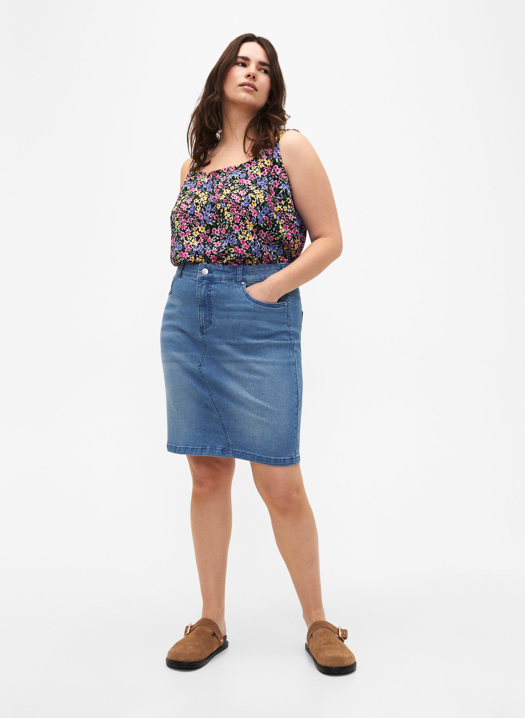 Zizzi Nauwsluitende denim rok, Blauw, Model image number 1