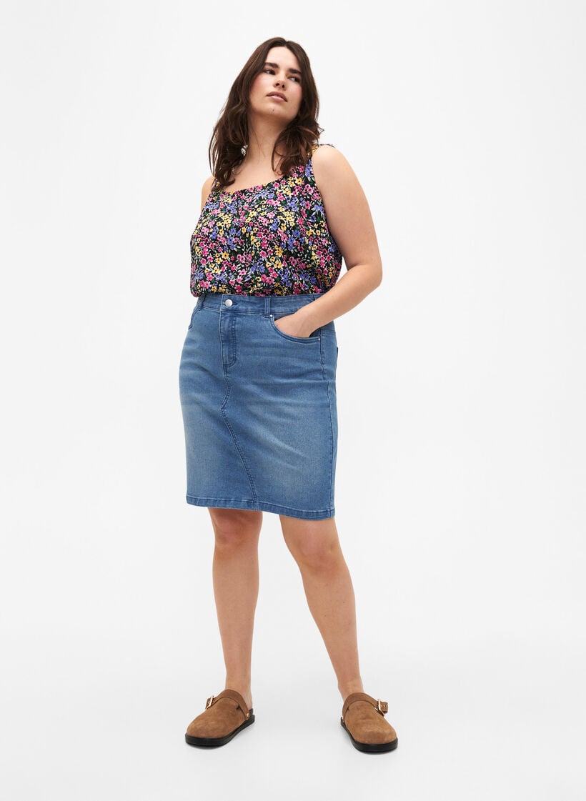 Nauwsluitende denim rok, Blauw, Model image number 1