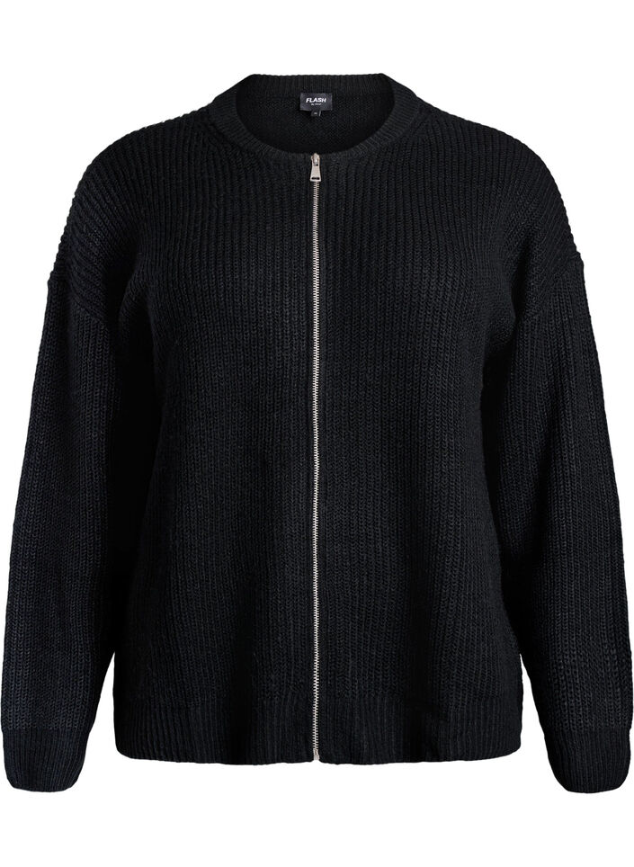 Breigoed cardigan met ritssluiting, Zwart, Packshot image number 0