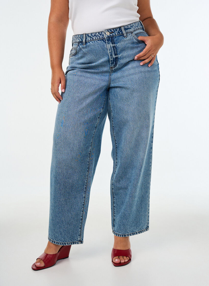 Kiana straight-fit jeans met hoge taille, Blauw, Model image number 2