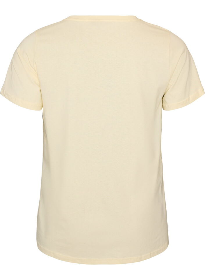 Katoenen T-shirt met V-hals en print aan de voorkant, Beige, Packshot image number 1