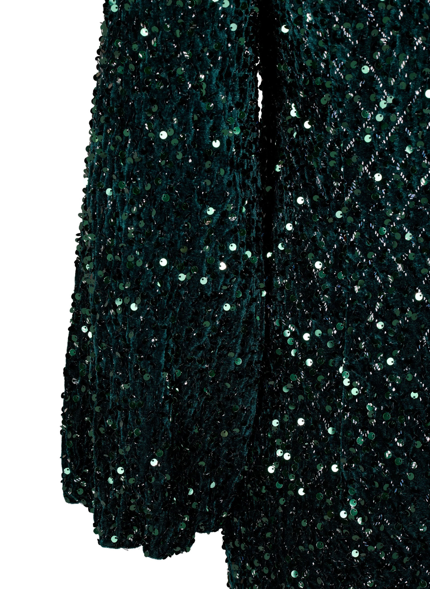Zizzi Paillettenjurk met een V-hals en ruitjespatroon, Rain Forest Sequins, Packshot image number 3