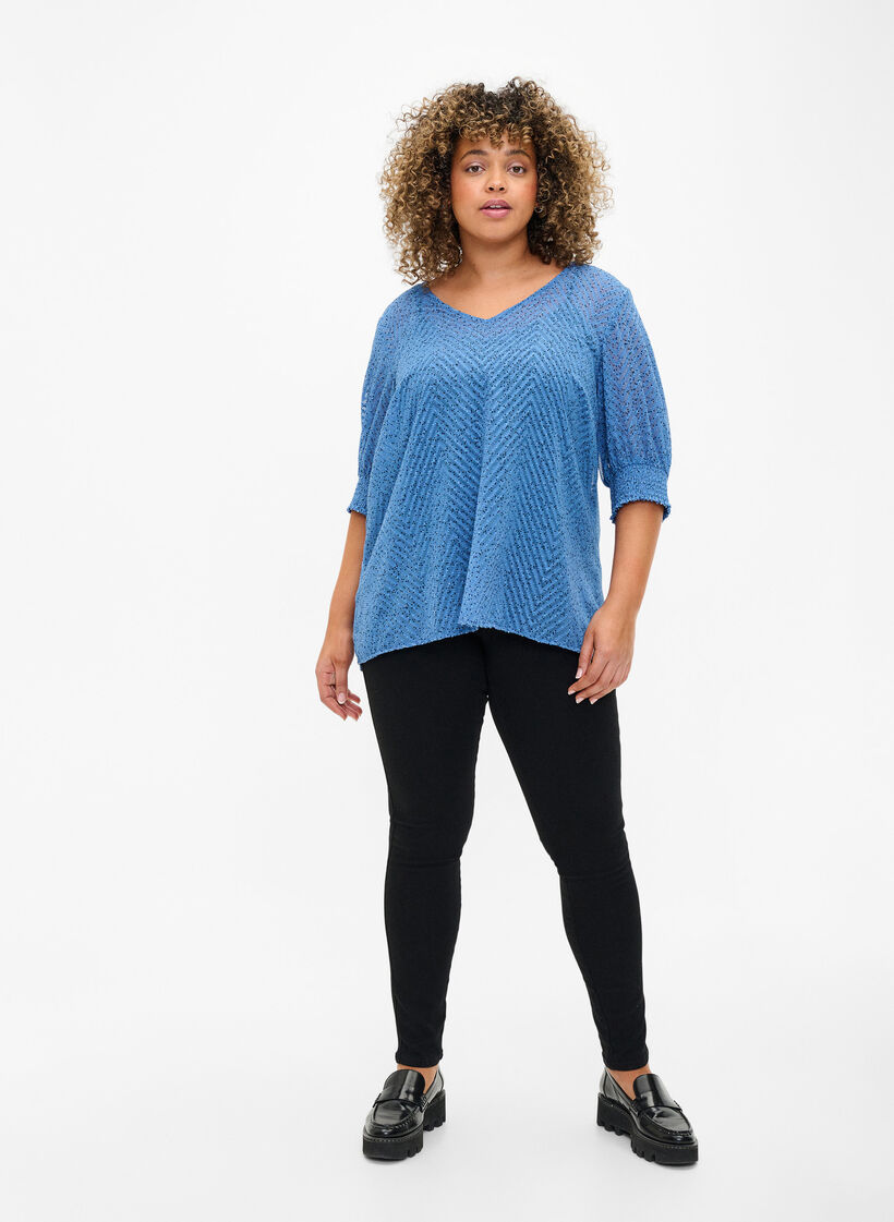 Gestippelde blouse met 1/2 mouwen, Riverside Dot, Model image number 2