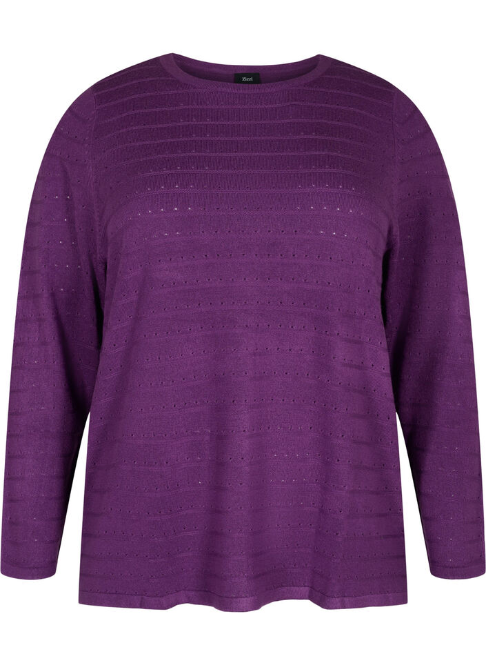 Gebreide blouse met structuur en ronde hals, Amaranth Purple, Packshot image number 0