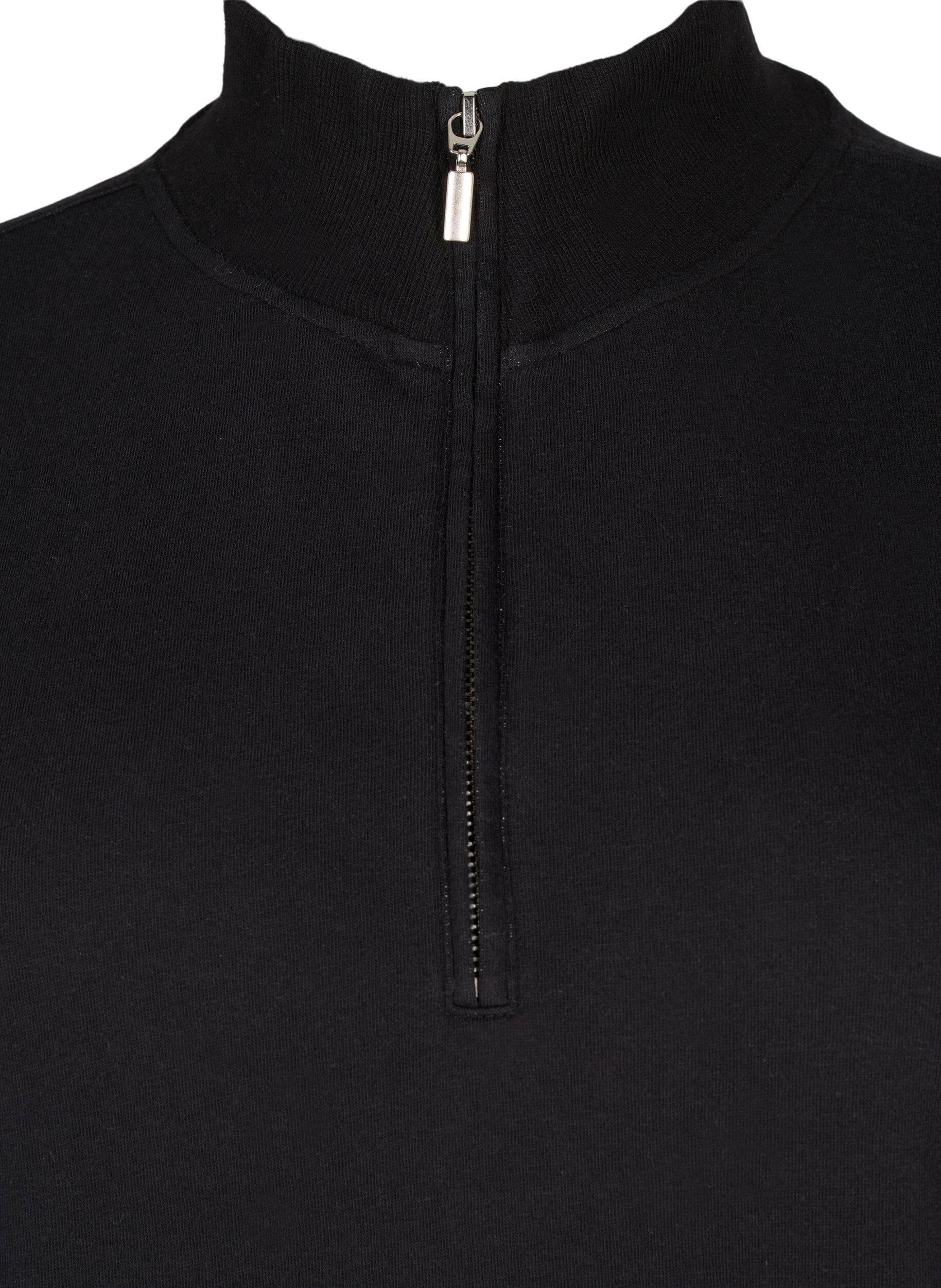 Zizzi Sweatshirt met hoge hals en ritssluiting, Zwart, Packshot image number 2