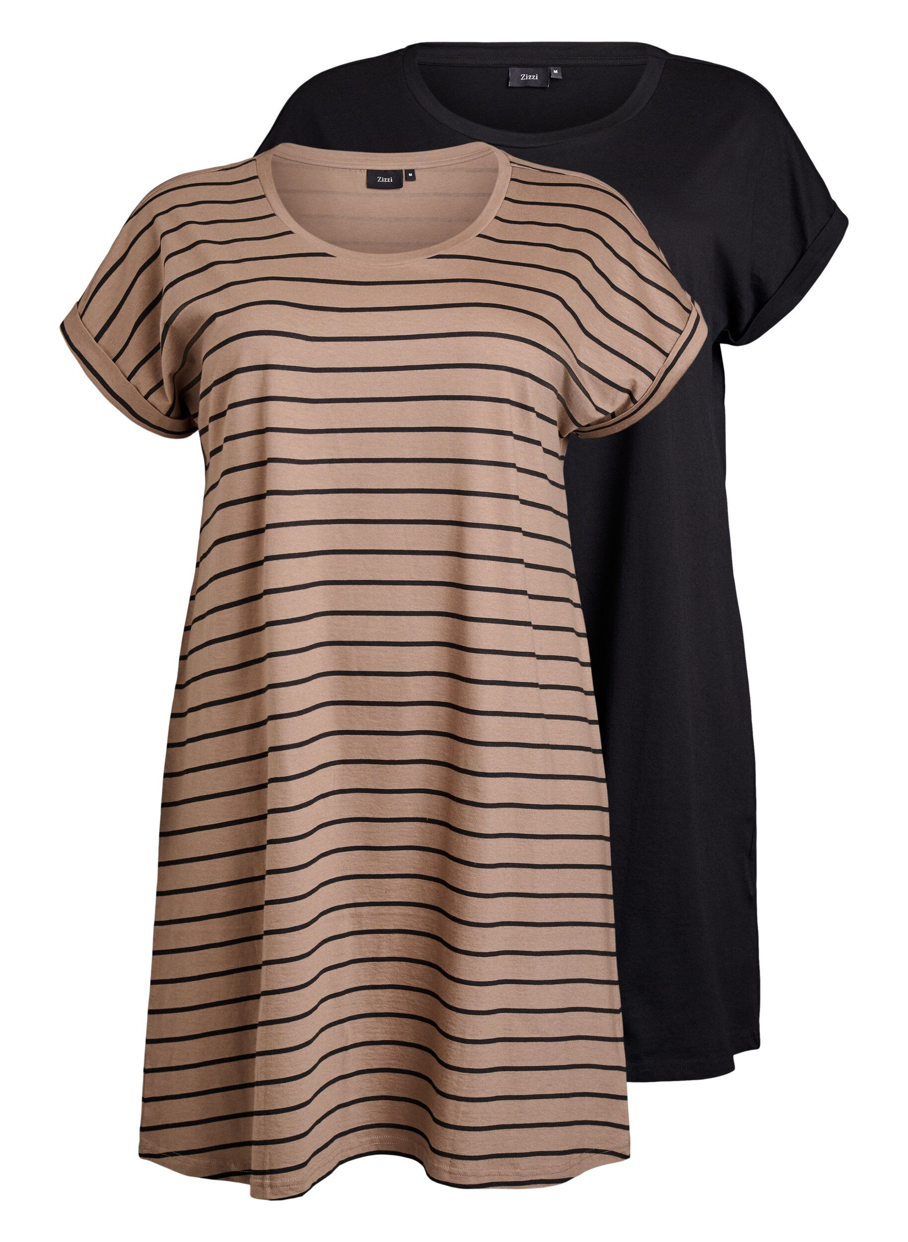 Zizzi2-pack T-shirtjurk met korte mouwen, Bruin, Packshot image number 0