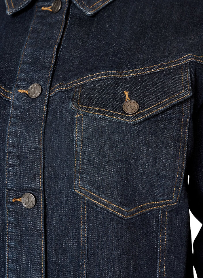 Klassiek denimjack met contrasterend stiksel, Blauw, Packshot