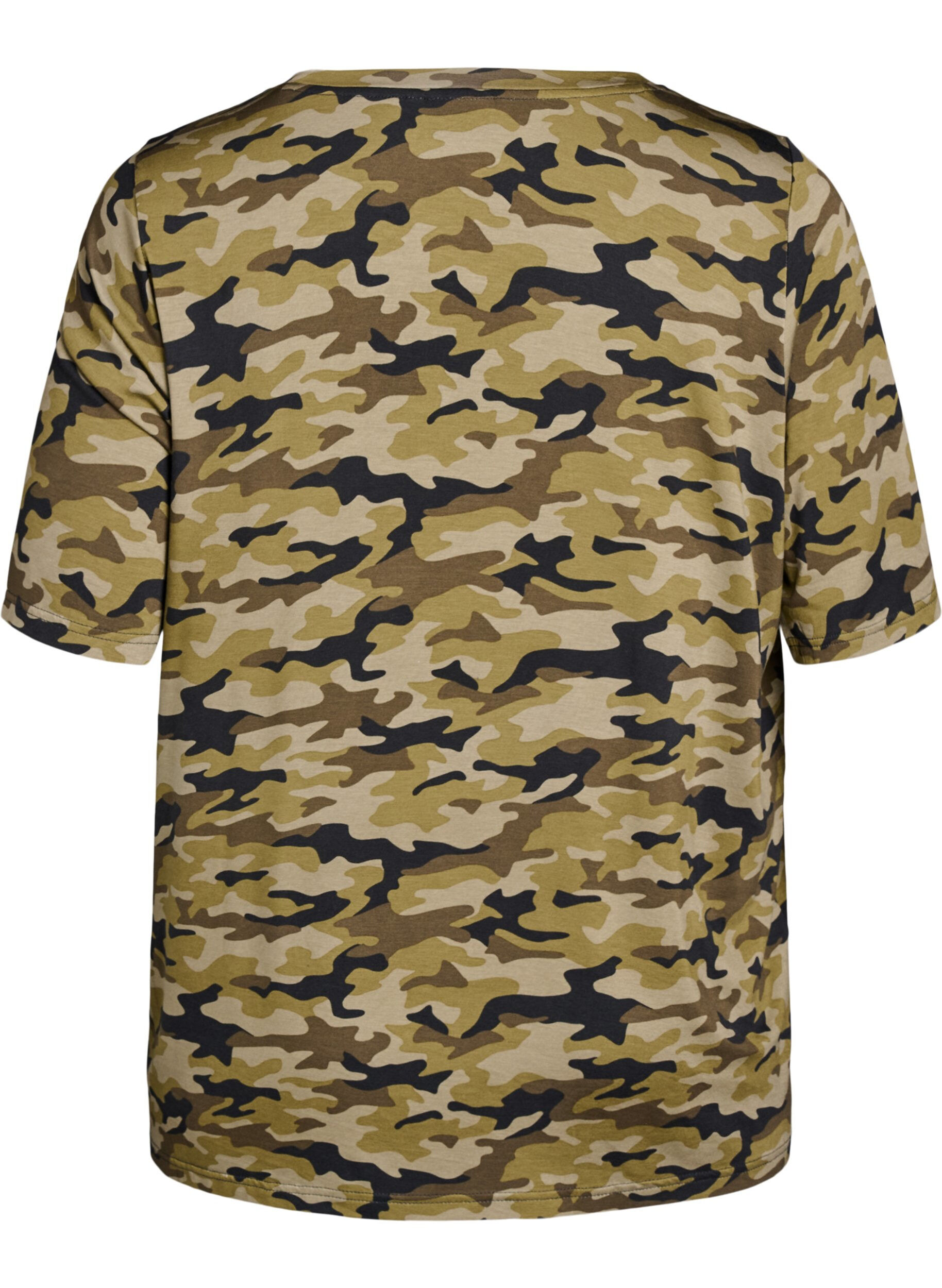 Zizzi T-shirt met TENCEL&trade; Lyocell en camouflageprint, Groen, Packshot image number 1