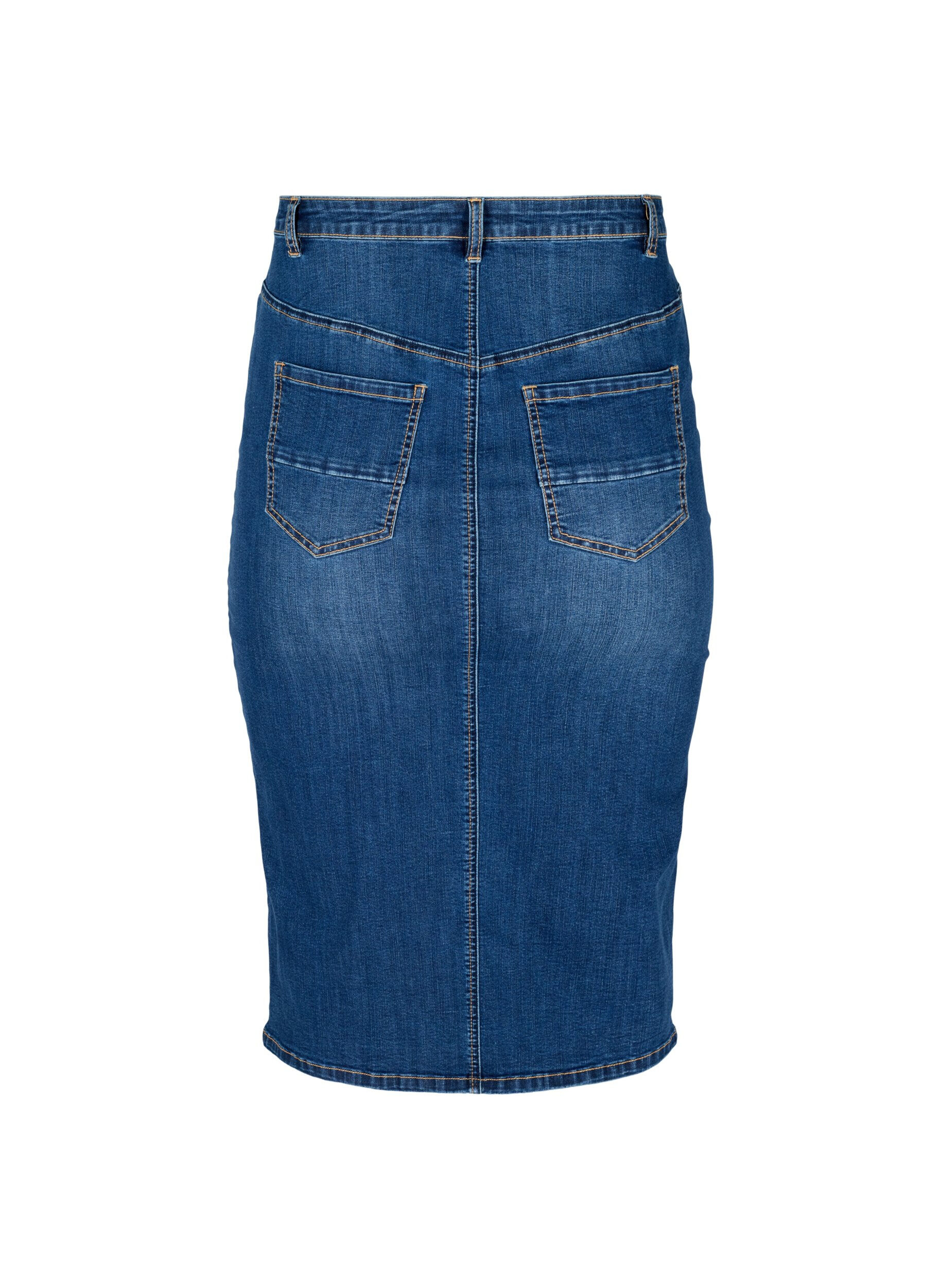 Zizzi Denim midi-rok met split, Blauw, Packshot image number 1