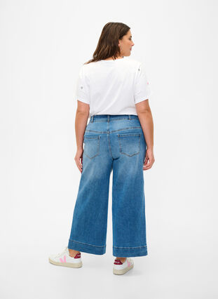 Cropped jeans met flare, Blue denim, Model image number 1