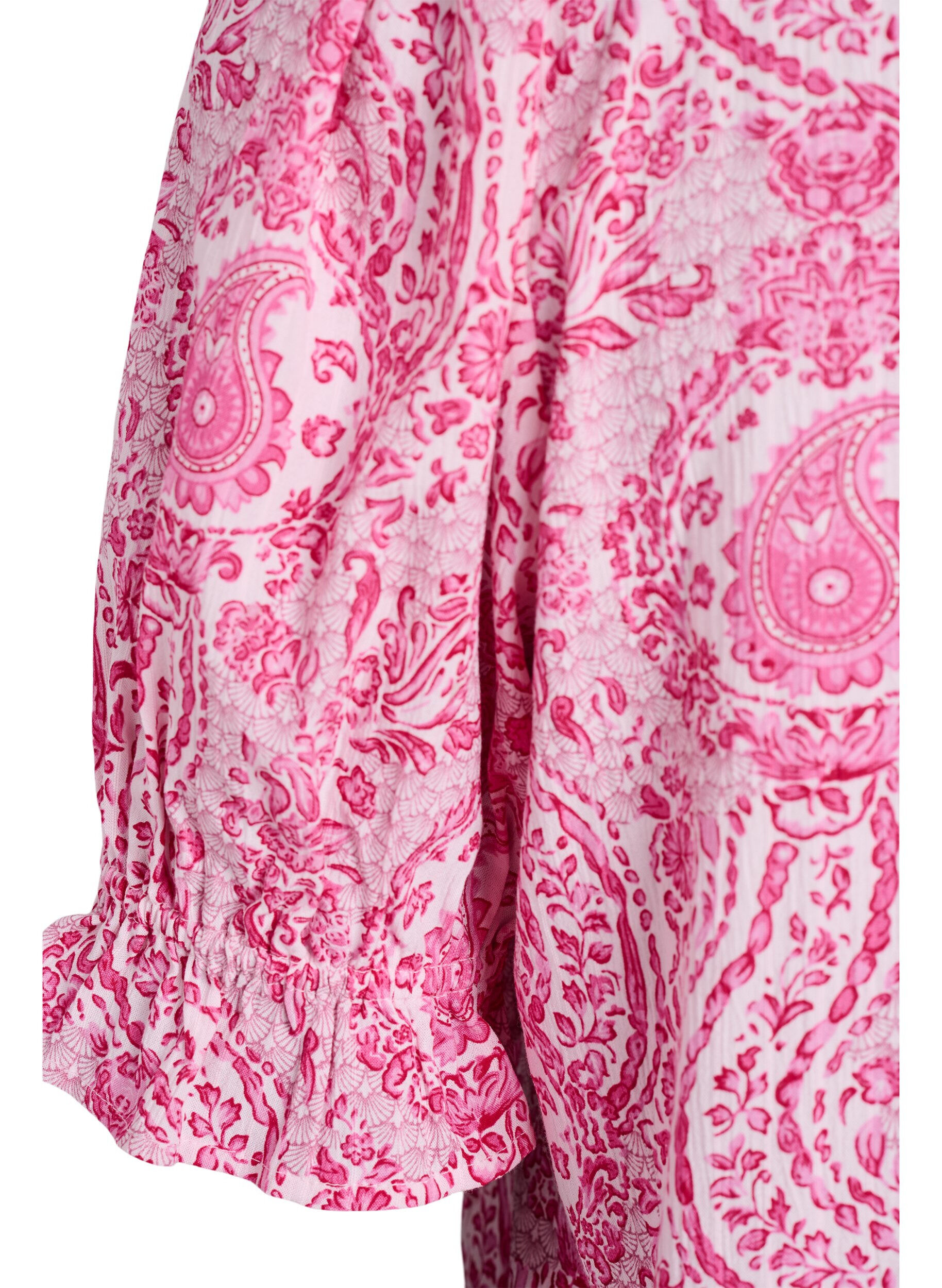 Zizzi Viscose blouse met paisleymotief en een vierkante halslijn, Roze, Packshot image number 3