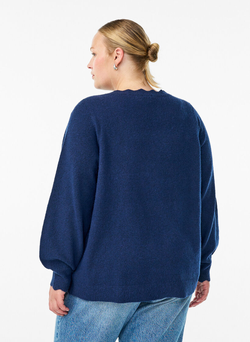 Gebreide blouse met golvende randen, Blauw, Model image number 2