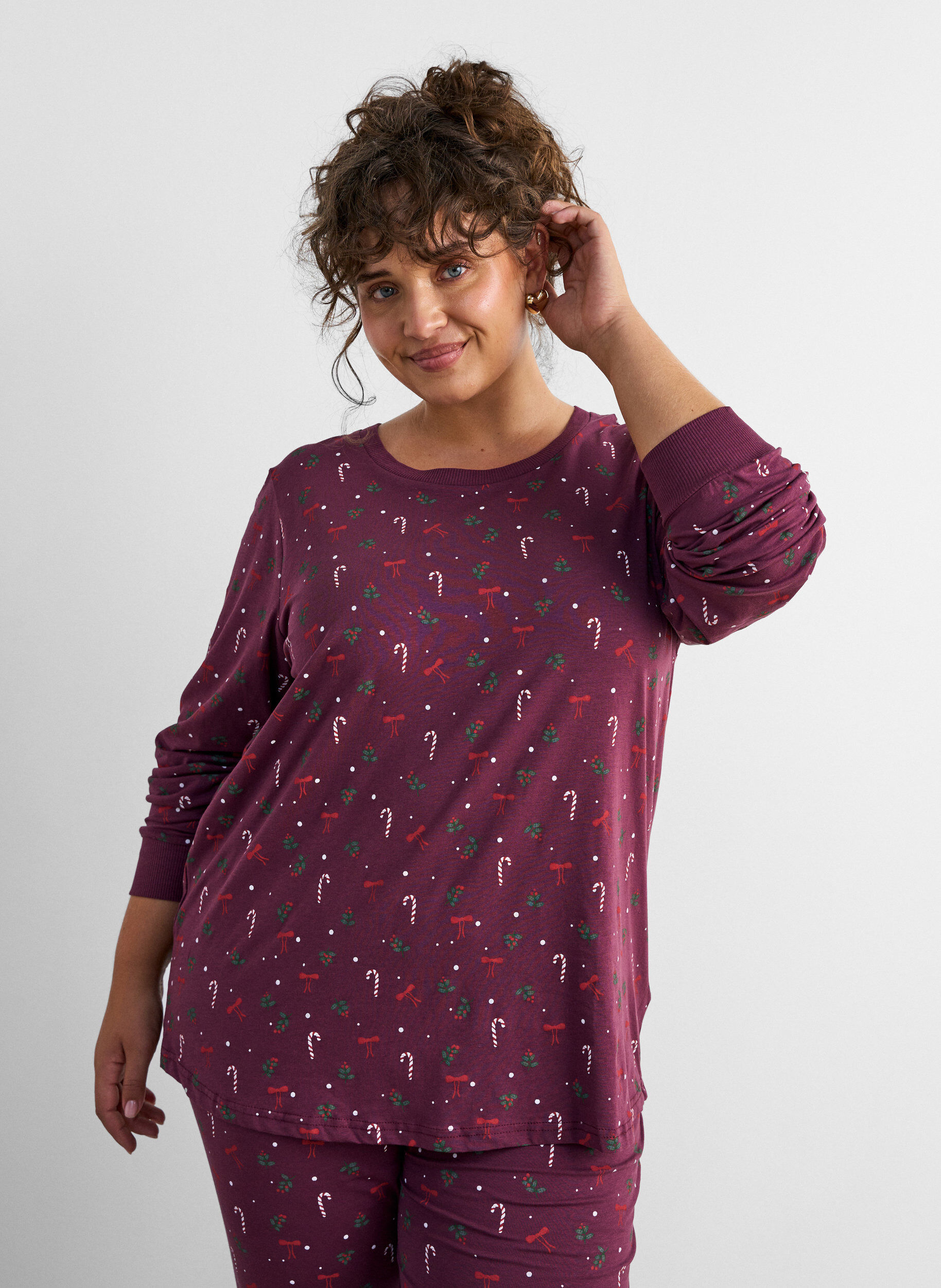 ZizziNachtblouse met een print, Donker Bordeaux, Model image number 0