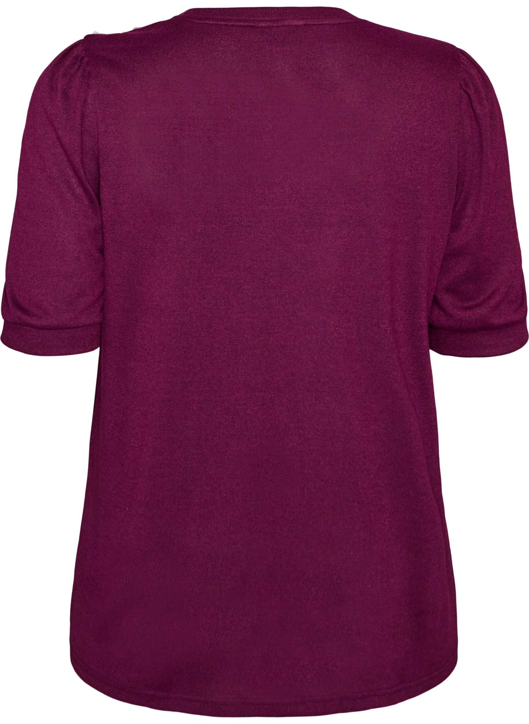 ZizziBlouse met knoopdetail en korte pofmouwen, Donker Bordeaux, Packshot image number 1