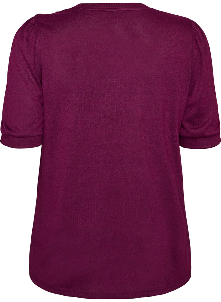 Blouse met knoopdetail en korte pofmouwen, Donker Bordeaux, Packshot image number 1