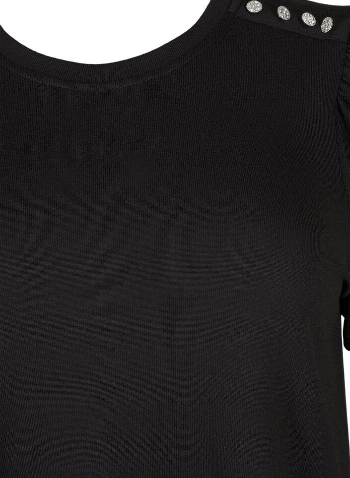 Blouse met knoopdetail en korte pofmouwen, Zwart, Packshot image number 2