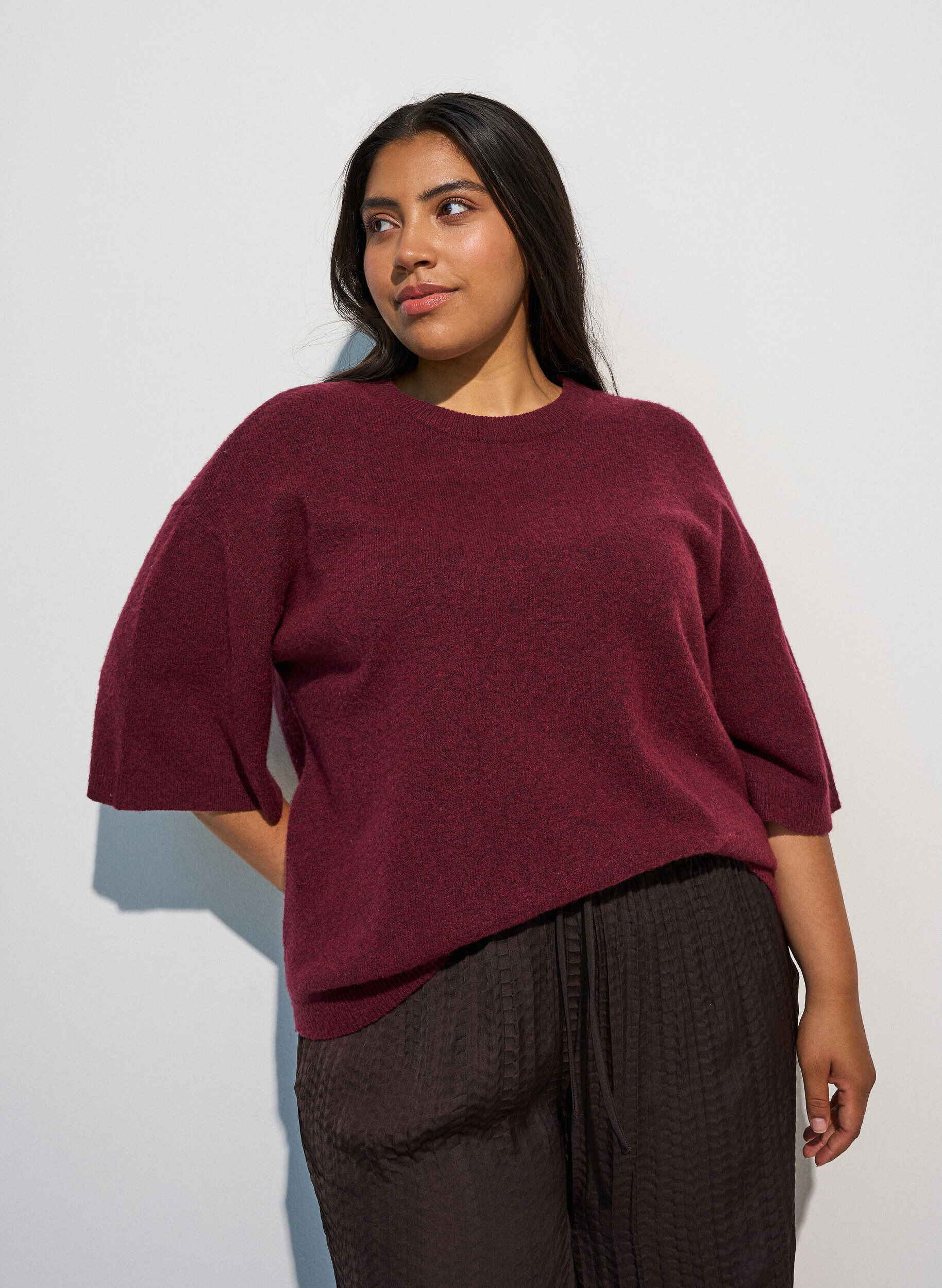 ZizziLos gebreide shirt met korte mouwen, Rood, Model image number 0