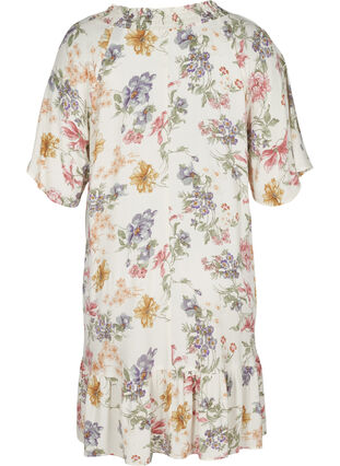 Viscose jurk met bloemenprint en v-hals, Creme Vintage Flower, Packshot image number 1