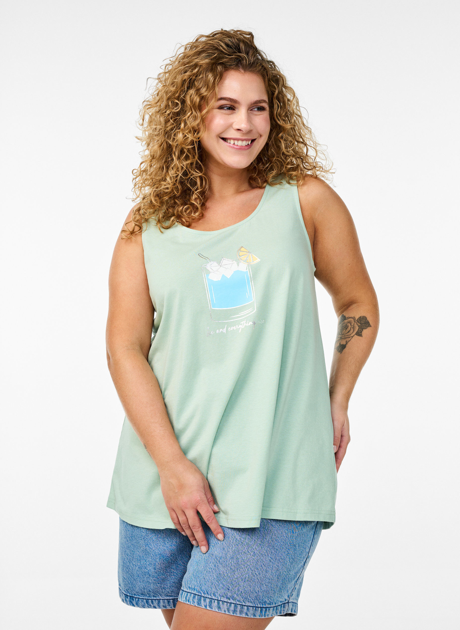 ZizziKatoenen top met a-vorm, Groen, Model image number 0