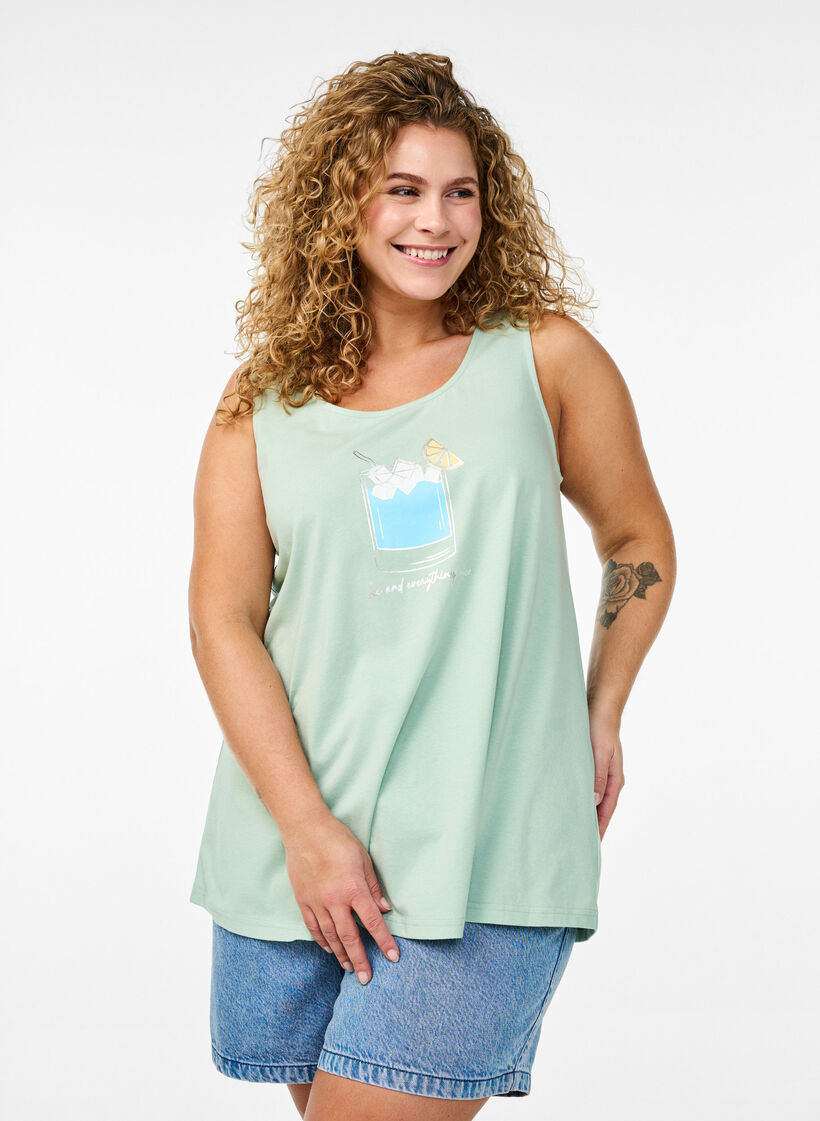 Katoenen top met a-vorm, Groen, Model image number 0
