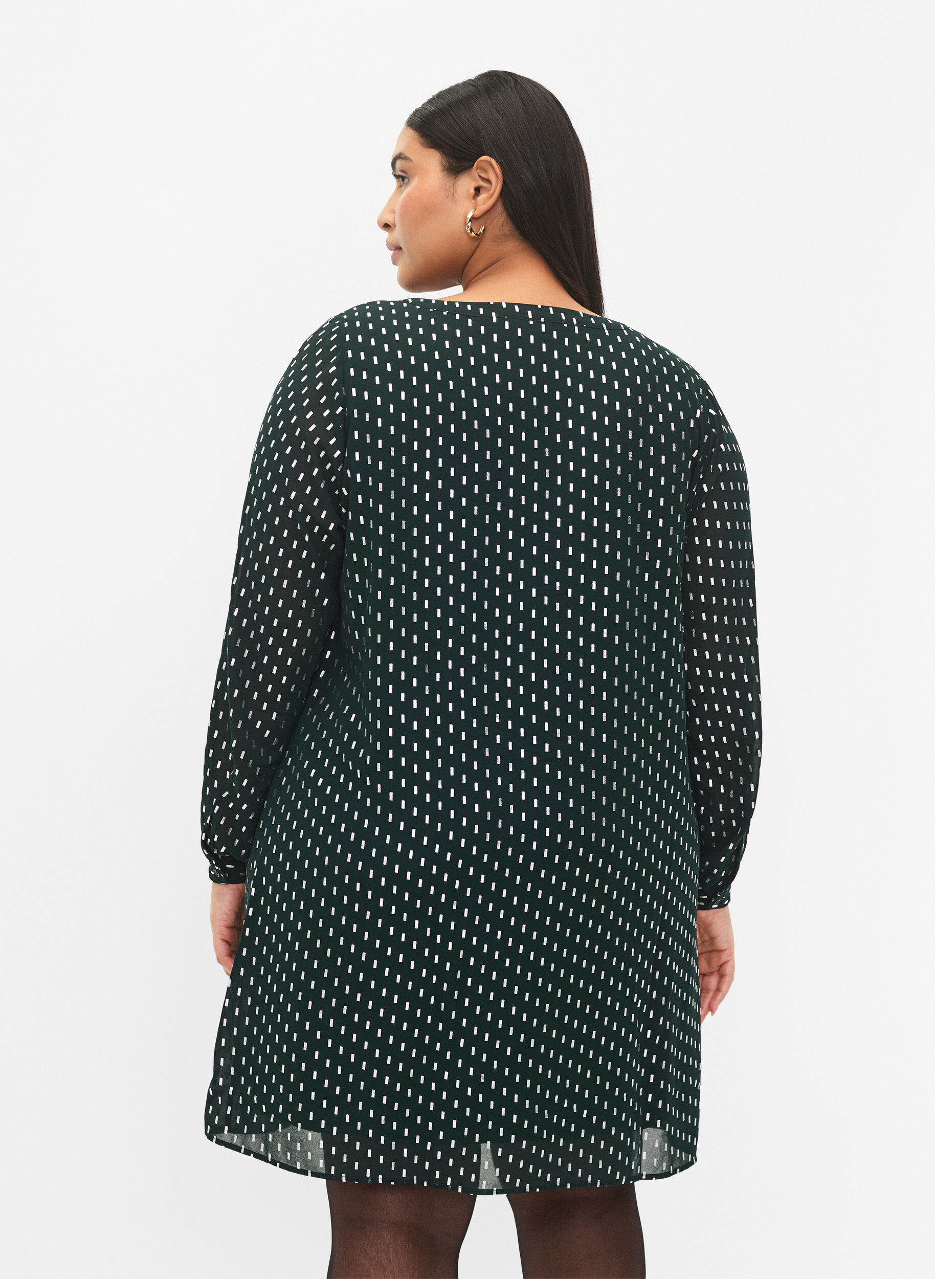 Zizzi Jurk met lange mouwen en folieprint, Scarab w. Silver, Model image number 1