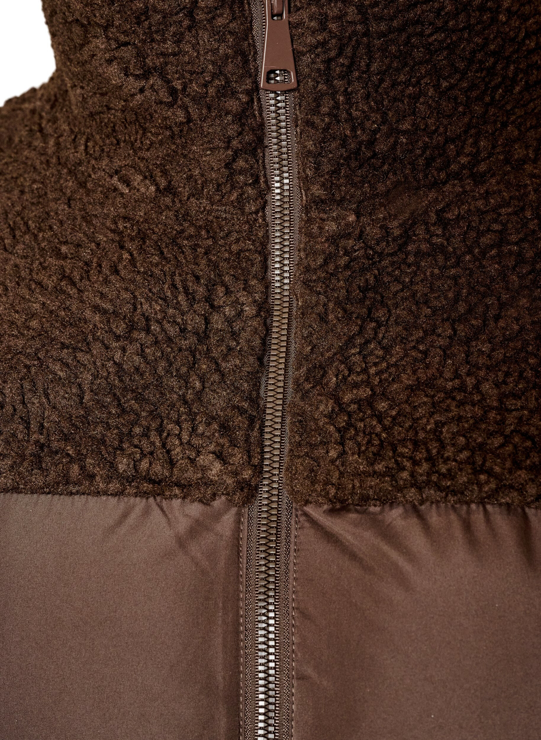 ZizziHalflange pufferjas met teddystof, Bruin, Packshot image number 2