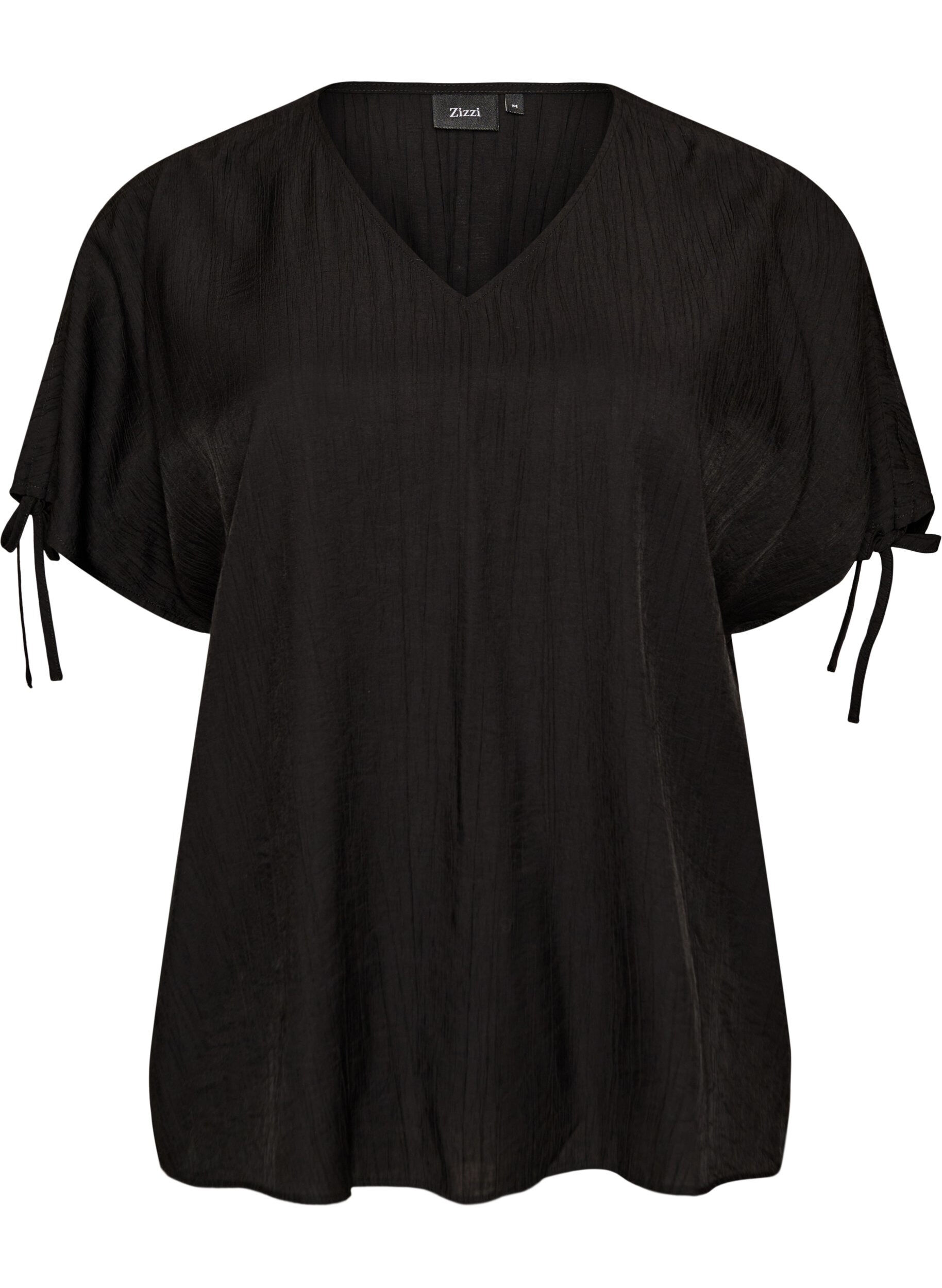 Zizzi Viscose blouse met geplooide mouwen, Zwart, Packshot image number 0