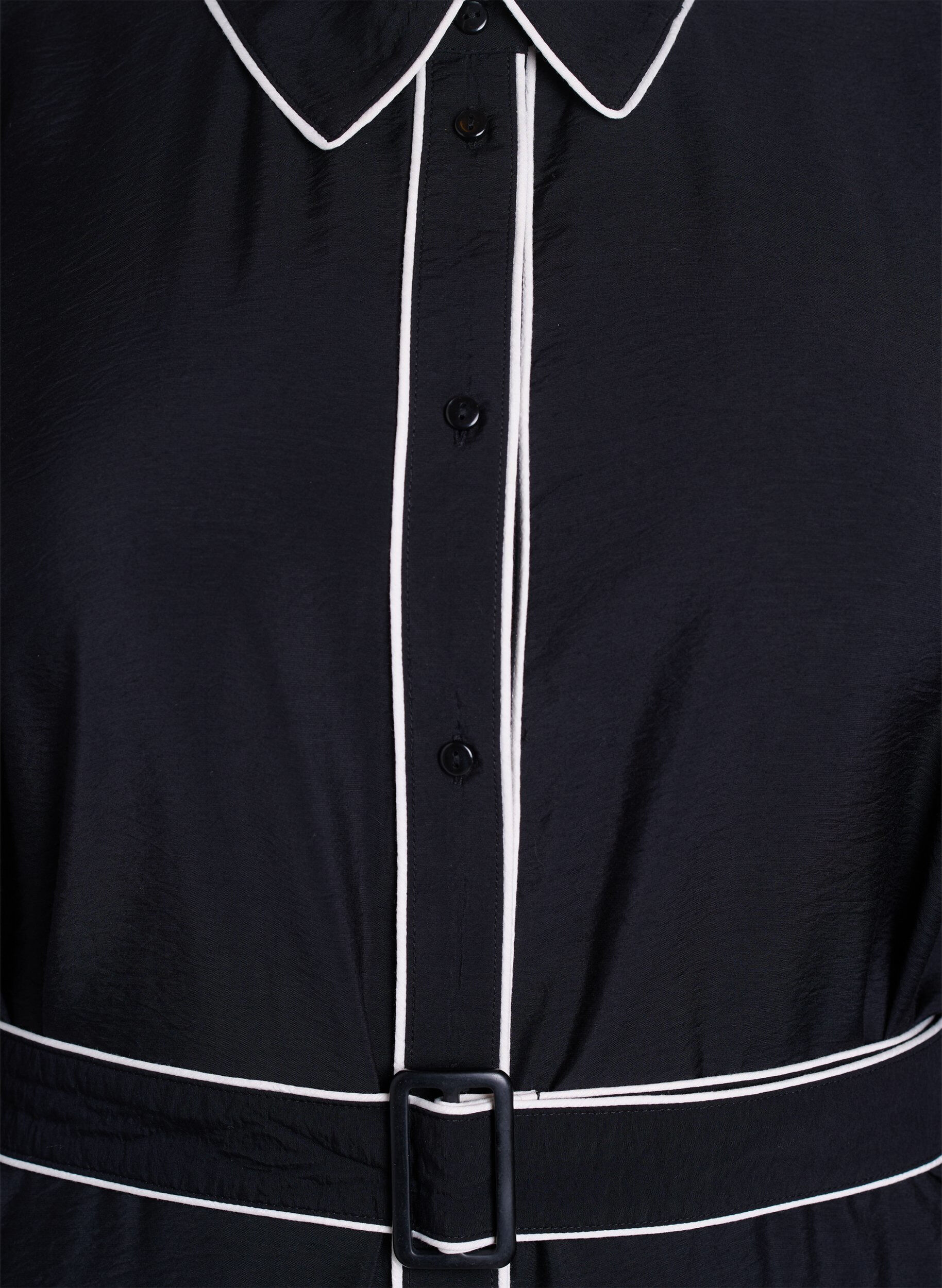 Zizzi Midi overhemdjurk met contrasterende randen, Zwart, Packshot image number 2