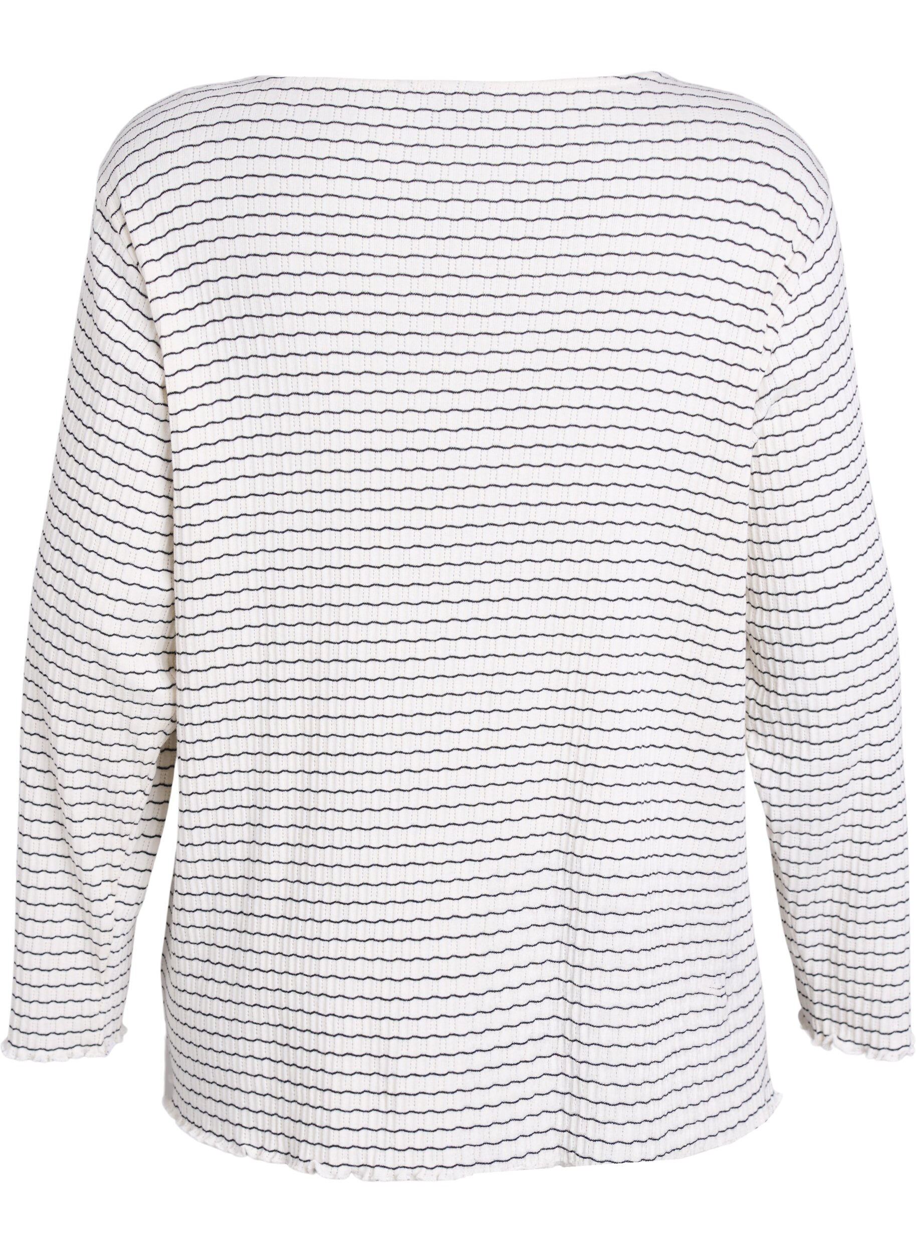 Zizzi Gestreepte jersey blouse met golvende randen, Wit, Packshot image number 1
