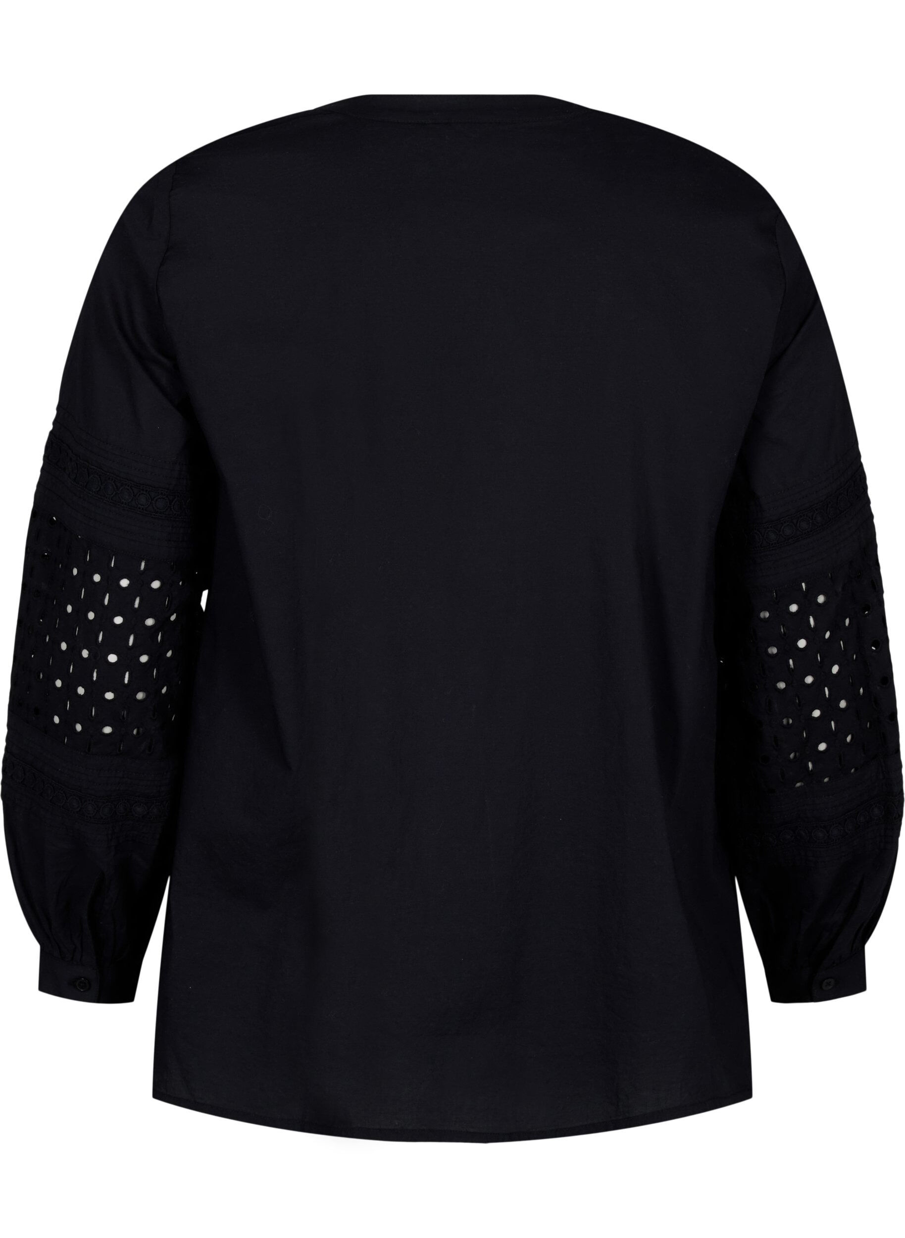 Zizzi Blouse met lange mouwen en decoratieve details, Black, Packshot image number 1