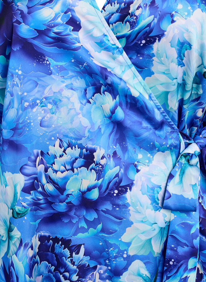 Omslagjurk met bloemenprint met 3/4 mouwen, Blauw, Packshot image number 2