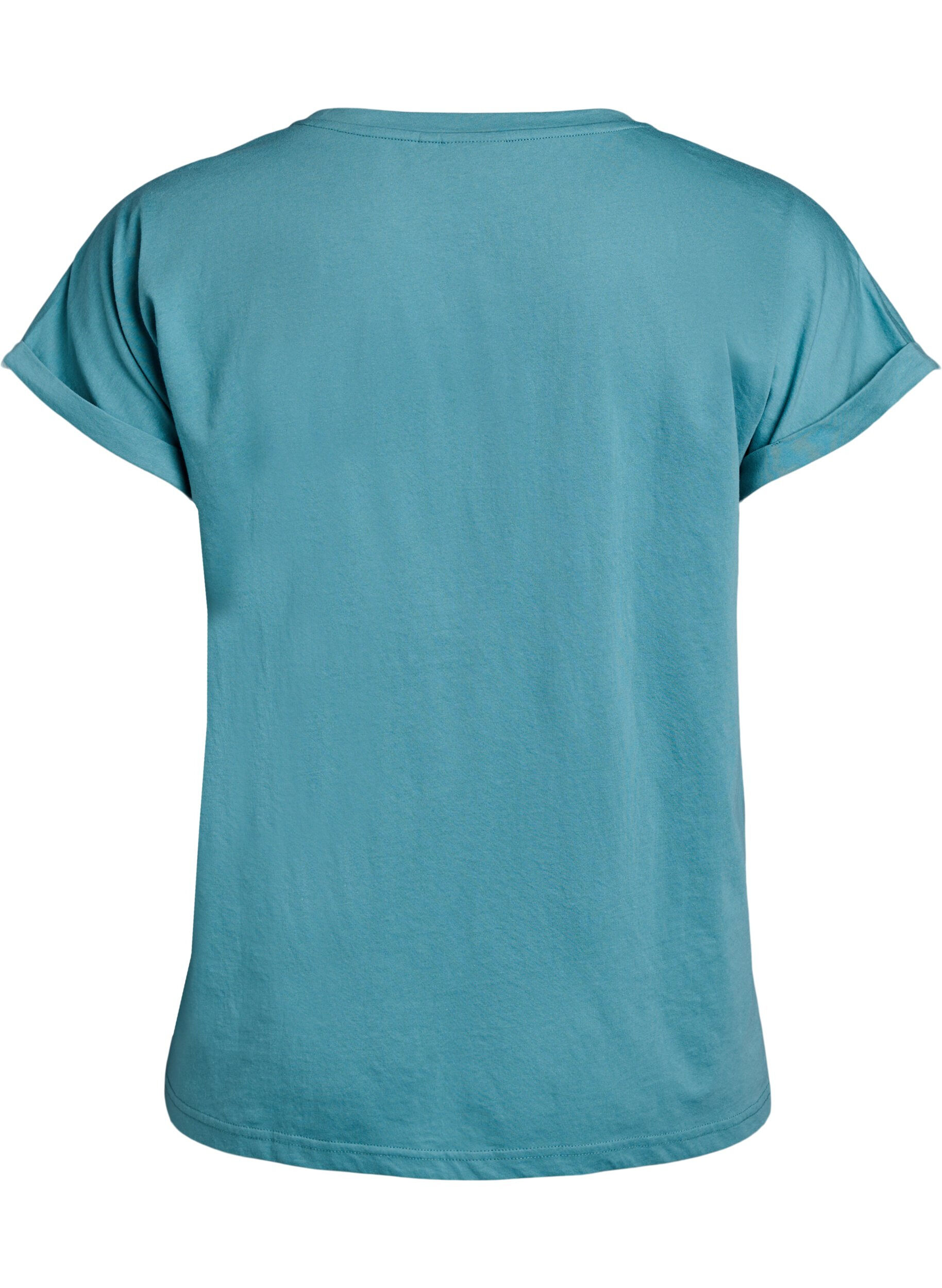 Zizzi T-shirt met korte mouwen in een katoenmix, Blauw, Packshot image number 1