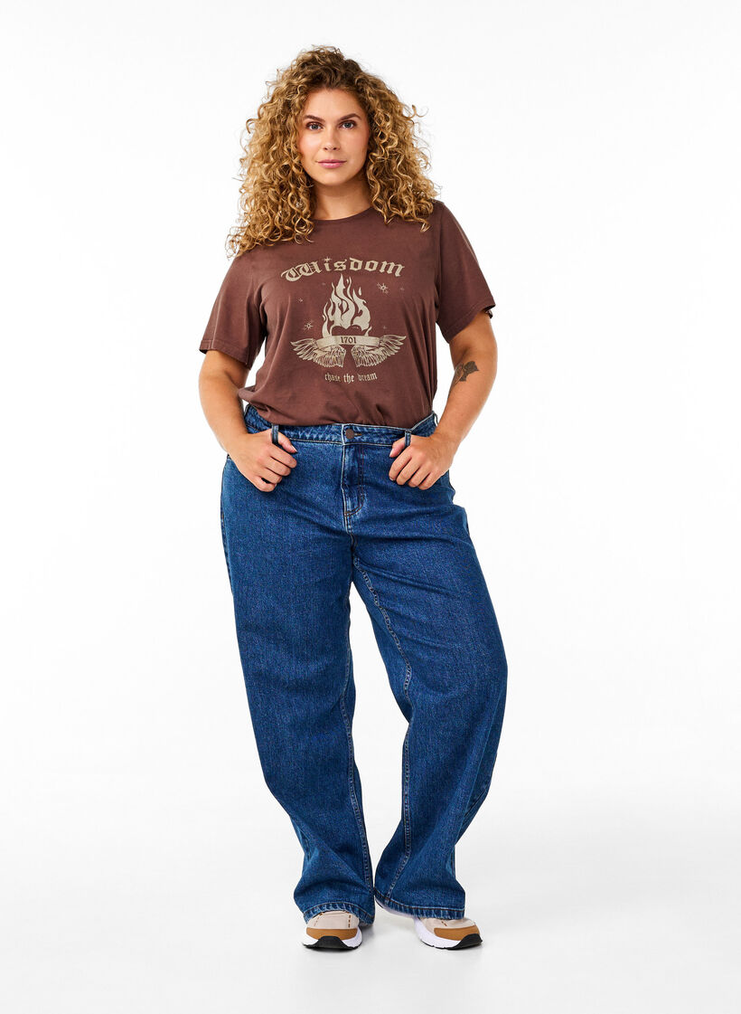 Jeans met wijde pijpen en hoge taille, Blauw, Model image number 0