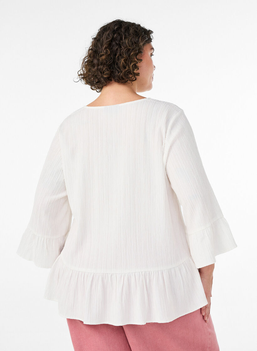 Blouse met textuur, V-hals en ruches, Vanille, Model image number 2