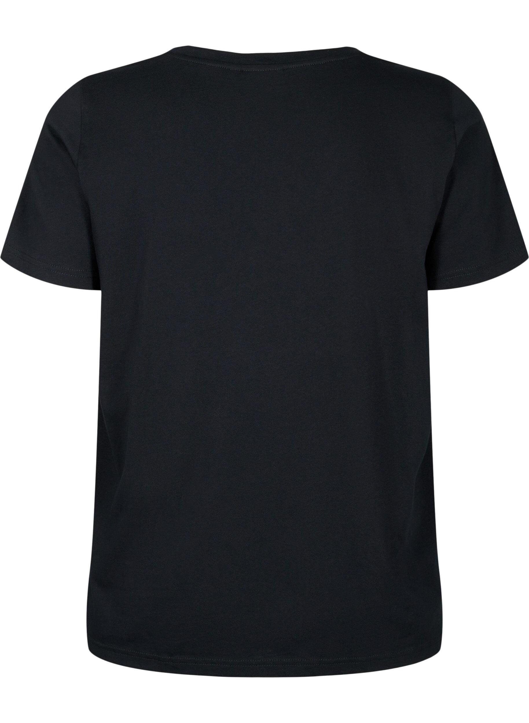 Zizzi Katoenen T-shirt met pailletten, Black W. Star, Packshot image number 1