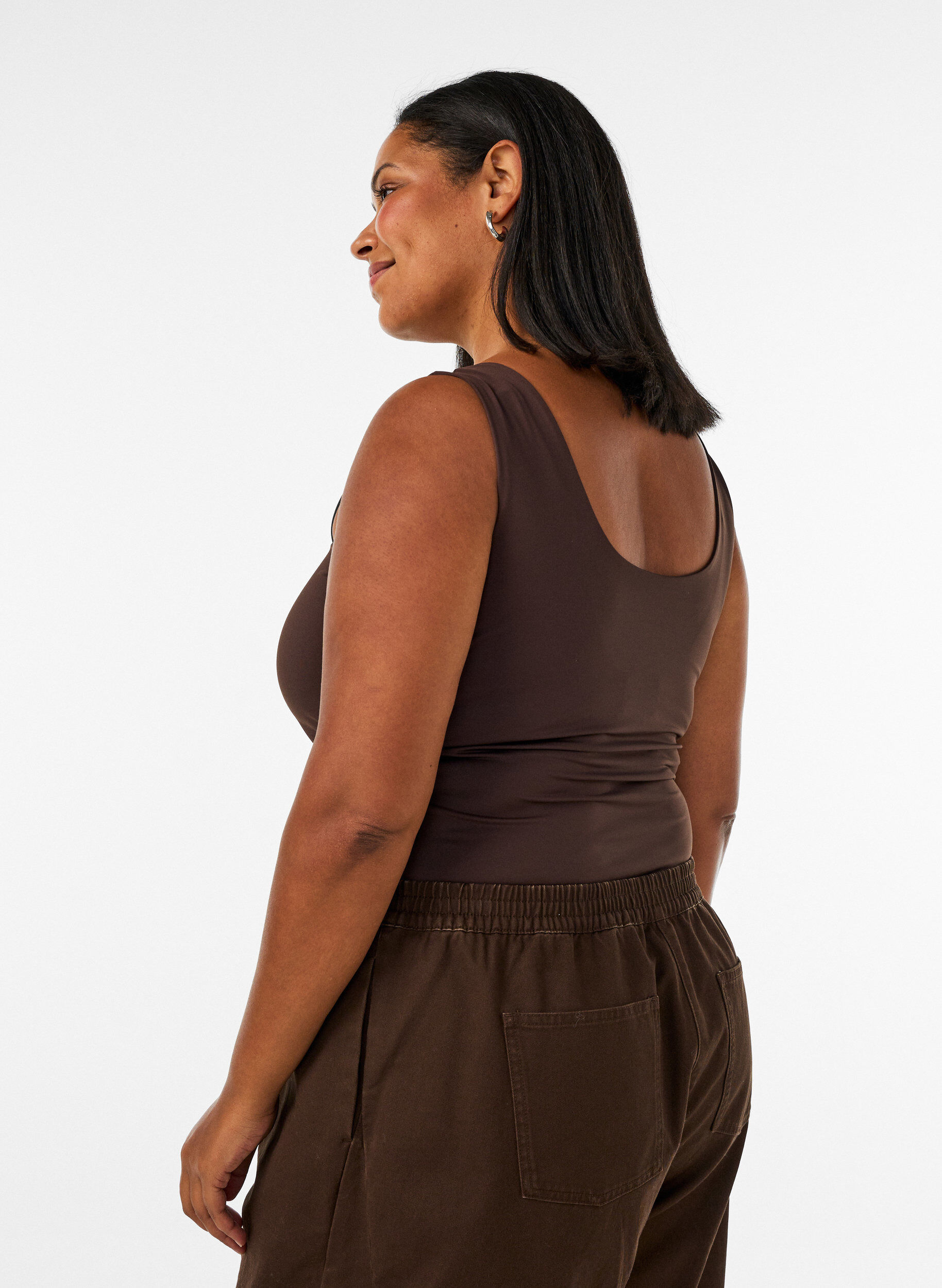 ZizziAansluitende basic top met omkeerbaar design, Bruin, Model image number 4