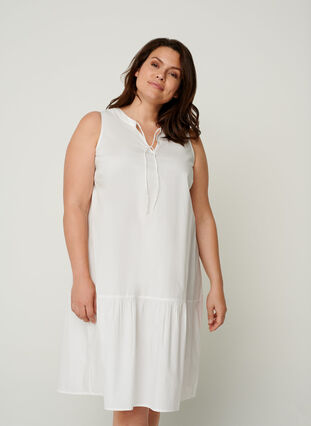 Korte katoenen jurk in een a-lijn, White, Model image number 0