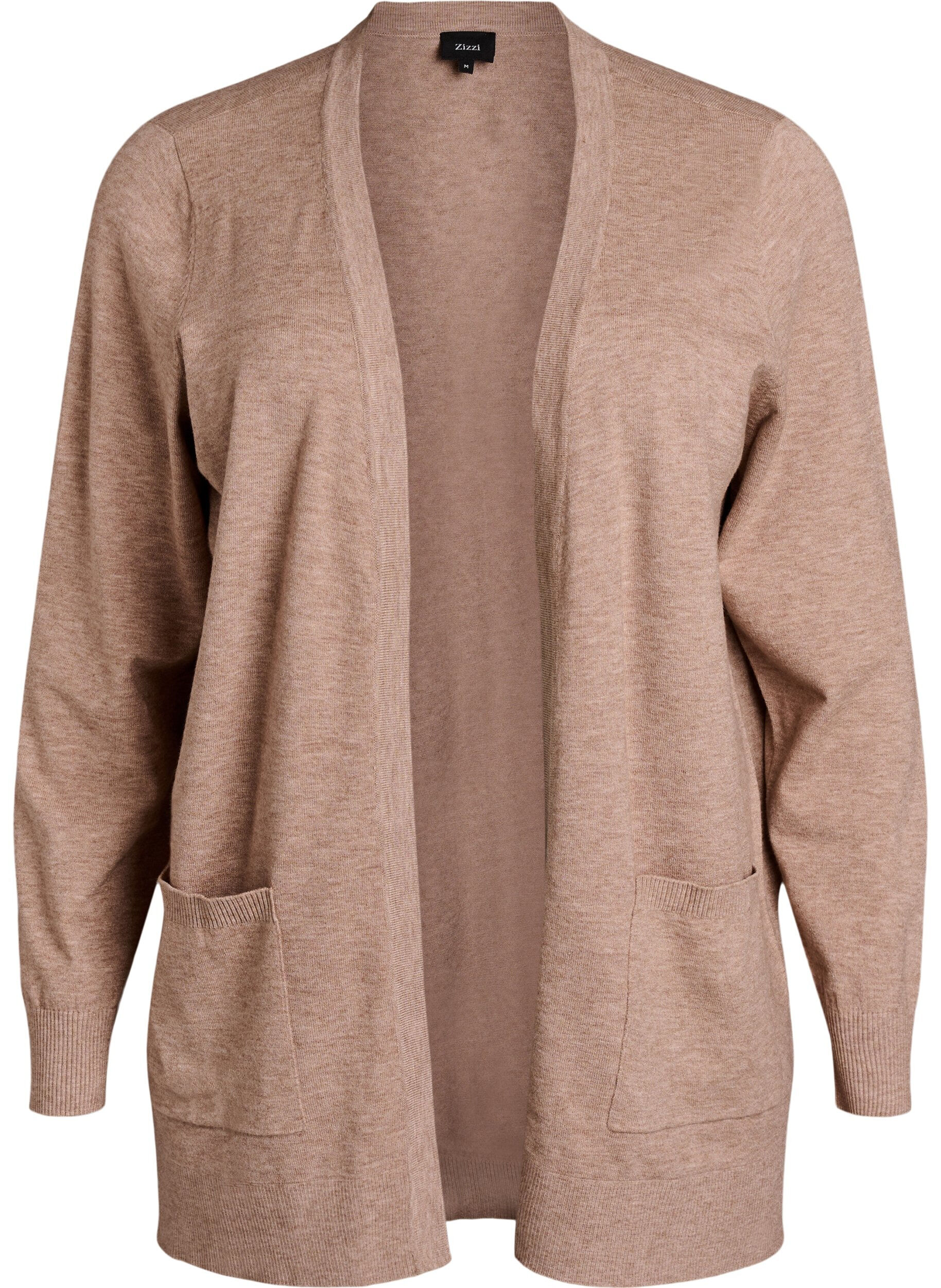Zizzi Lange open knit vest met zakken, Beige, Packshot image number 0