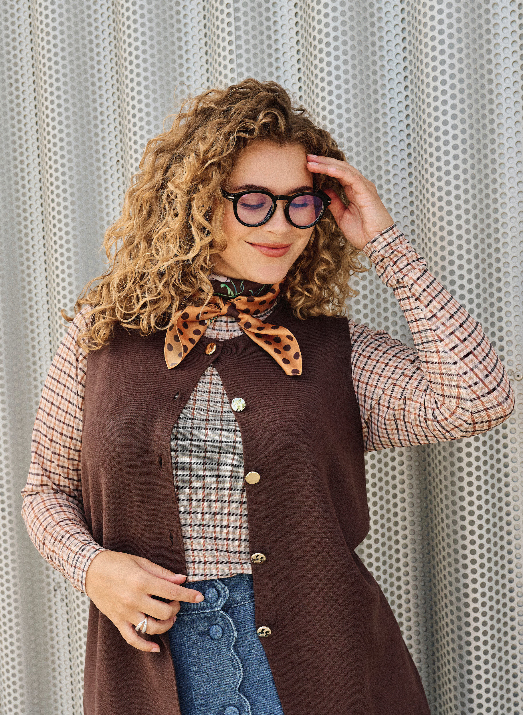 Geruite mesh blouse