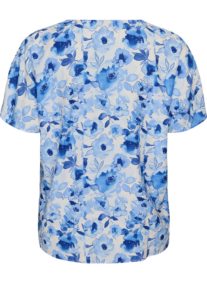 Viscose blouse met geplooide mouwen, Blauw, Packshot image number 1