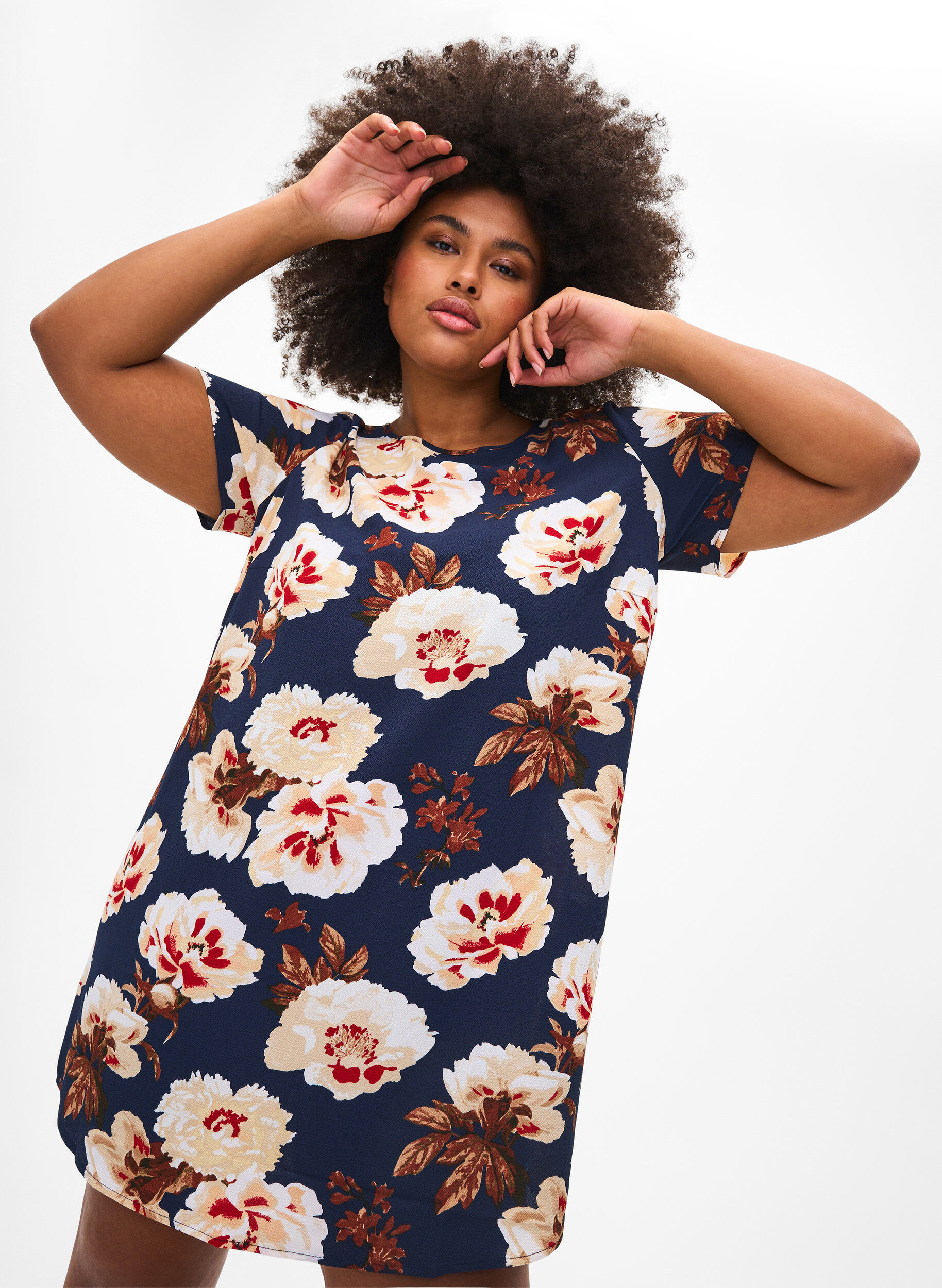 Zizzi Jurk met print en korte mouwen, Blauw, Image image number 0