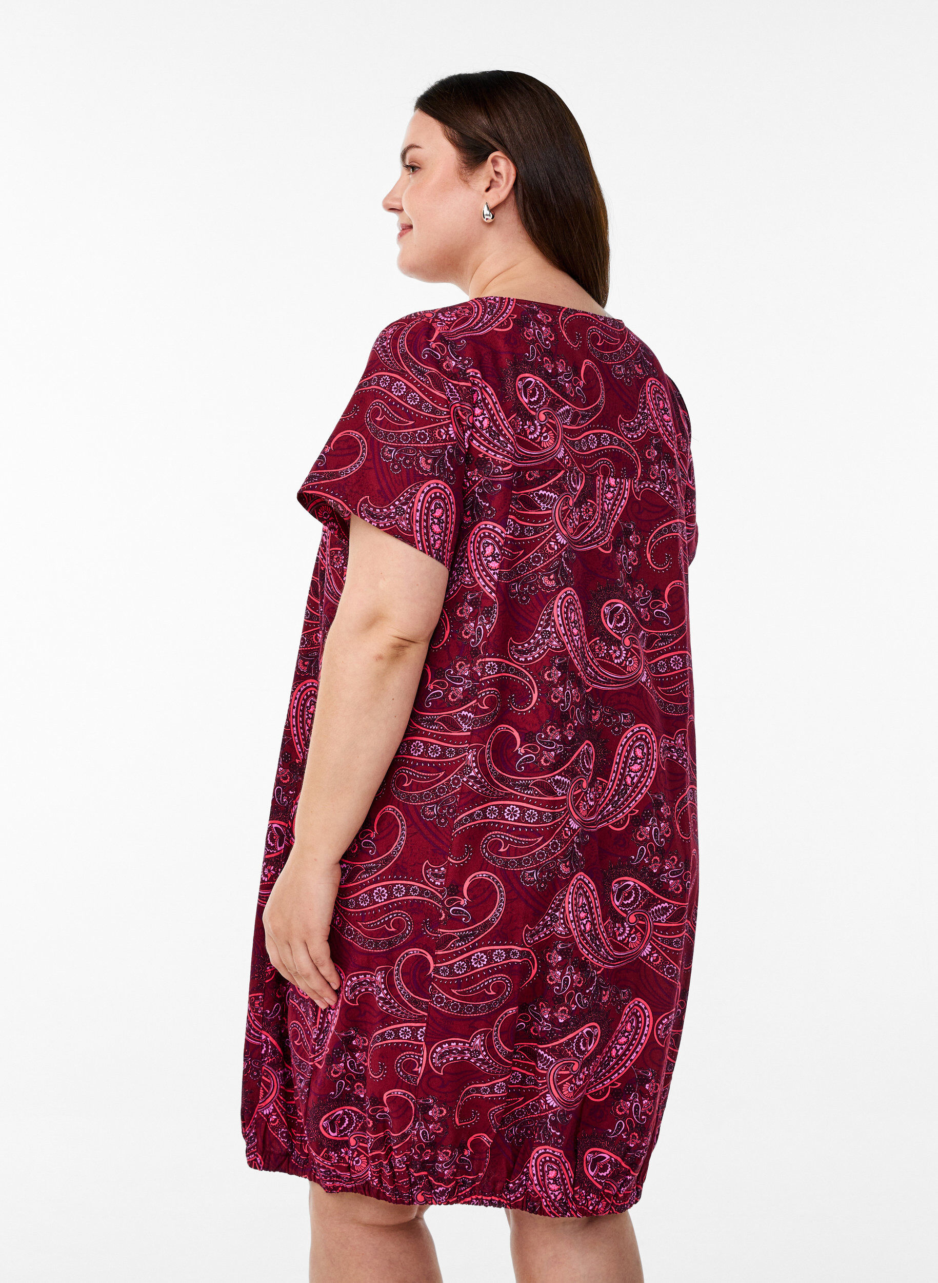 ZizziKatoenen jurk met korte mouwen en print, Rood, Model image number 2