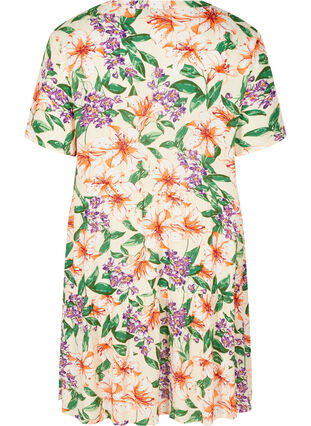 Viscose jurk met korte mouwen en a-lijn, Tropic AOP, Packshot image number 1