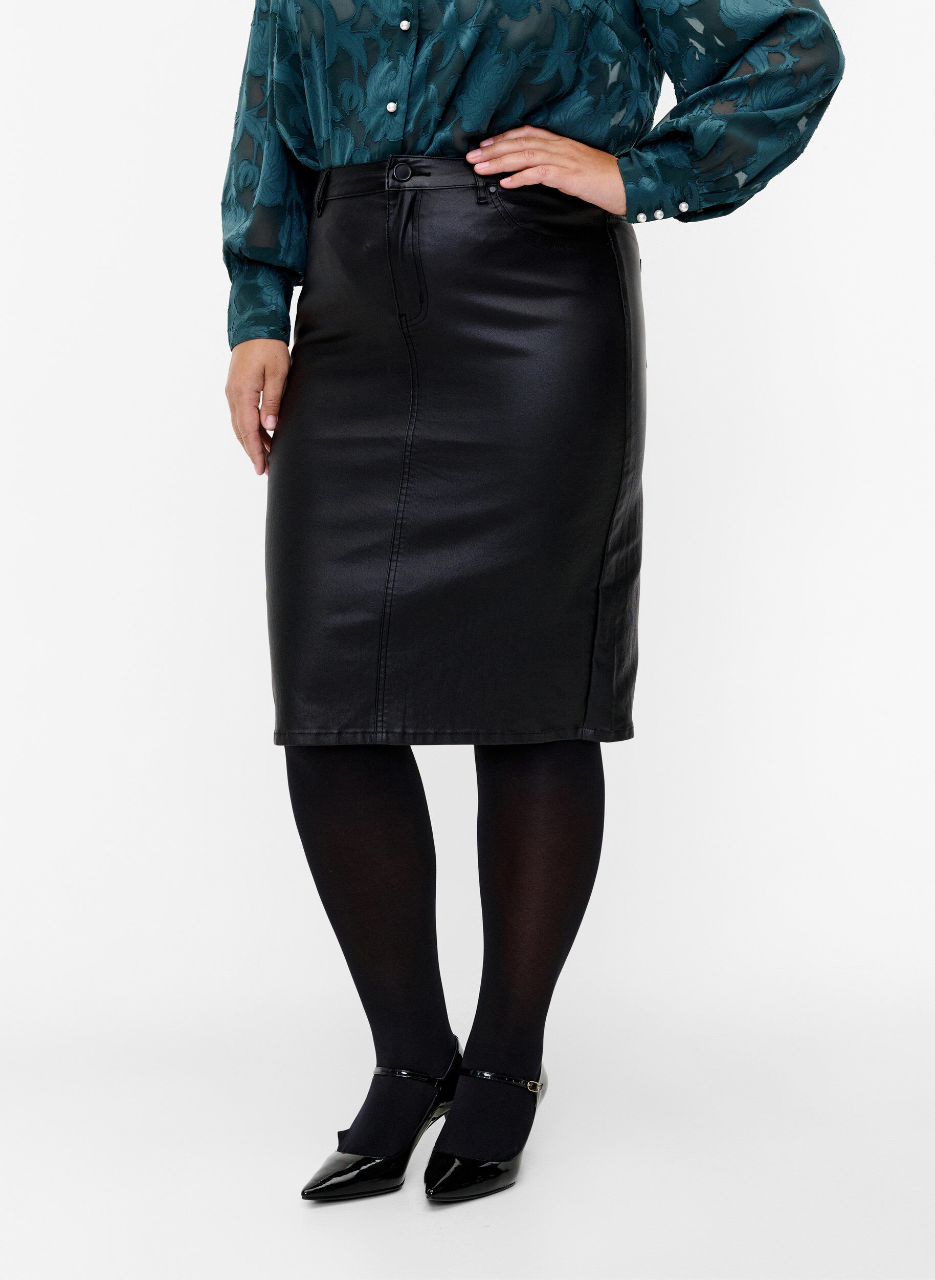 Zizzi Gecoate rok met split, Black, Model image number 2
