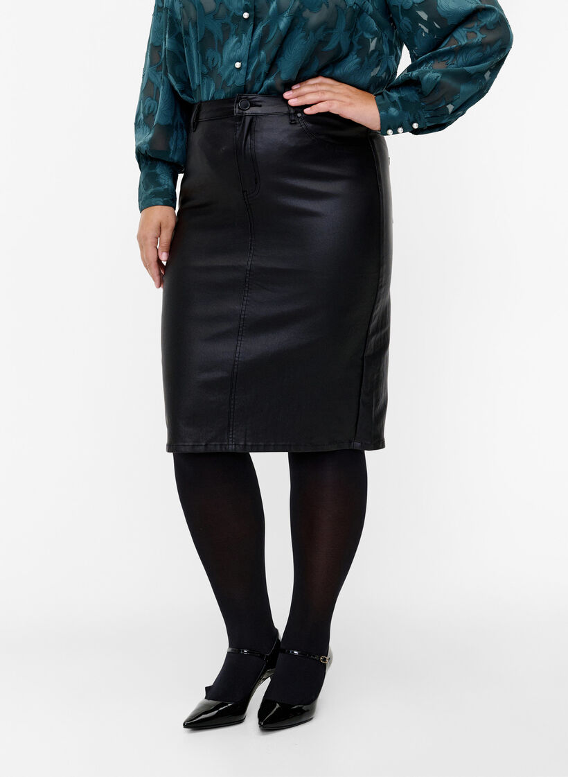 Gecoate rok met split, Black, Model image number 2