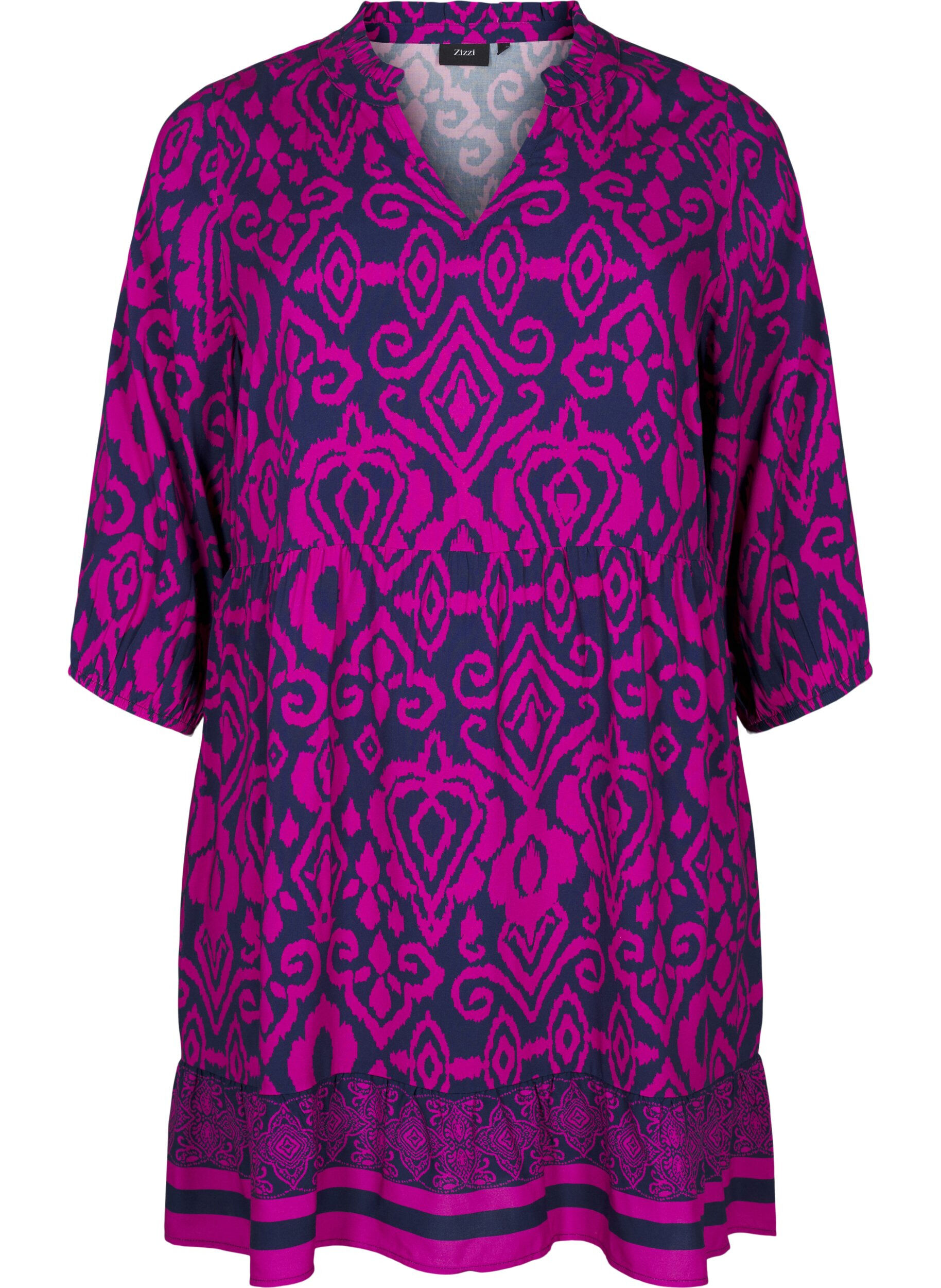 Zizzi Korte jurk met print en A-vorm, Night Sky AOP, Packshot image number 0