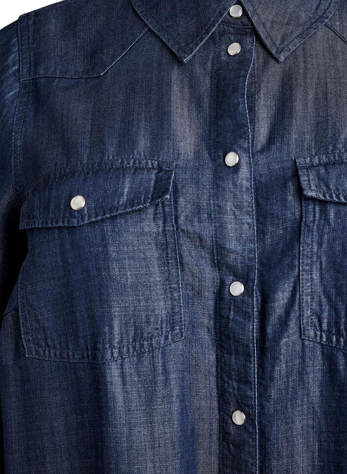 Korte denimjurk in lyocell met drukkers, Blauw, Packshot image number 2