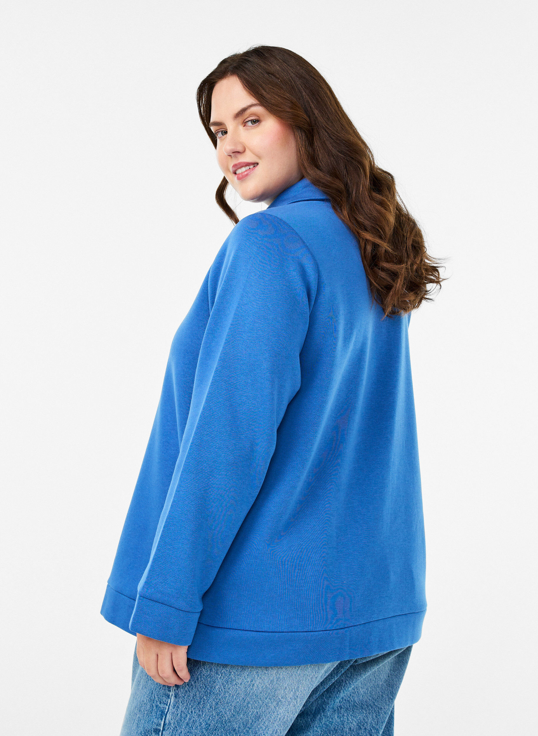 Zizzi Sweatshirt met hoge hals en ritssluiting, Blauw, Model image number 2