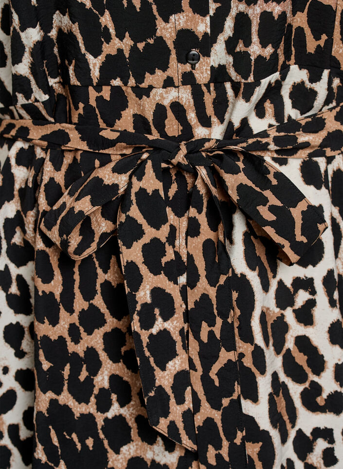 Gedessineerde tuniek met strikceintuur en 3/4-mouwen, Brown, Packshot image number 3