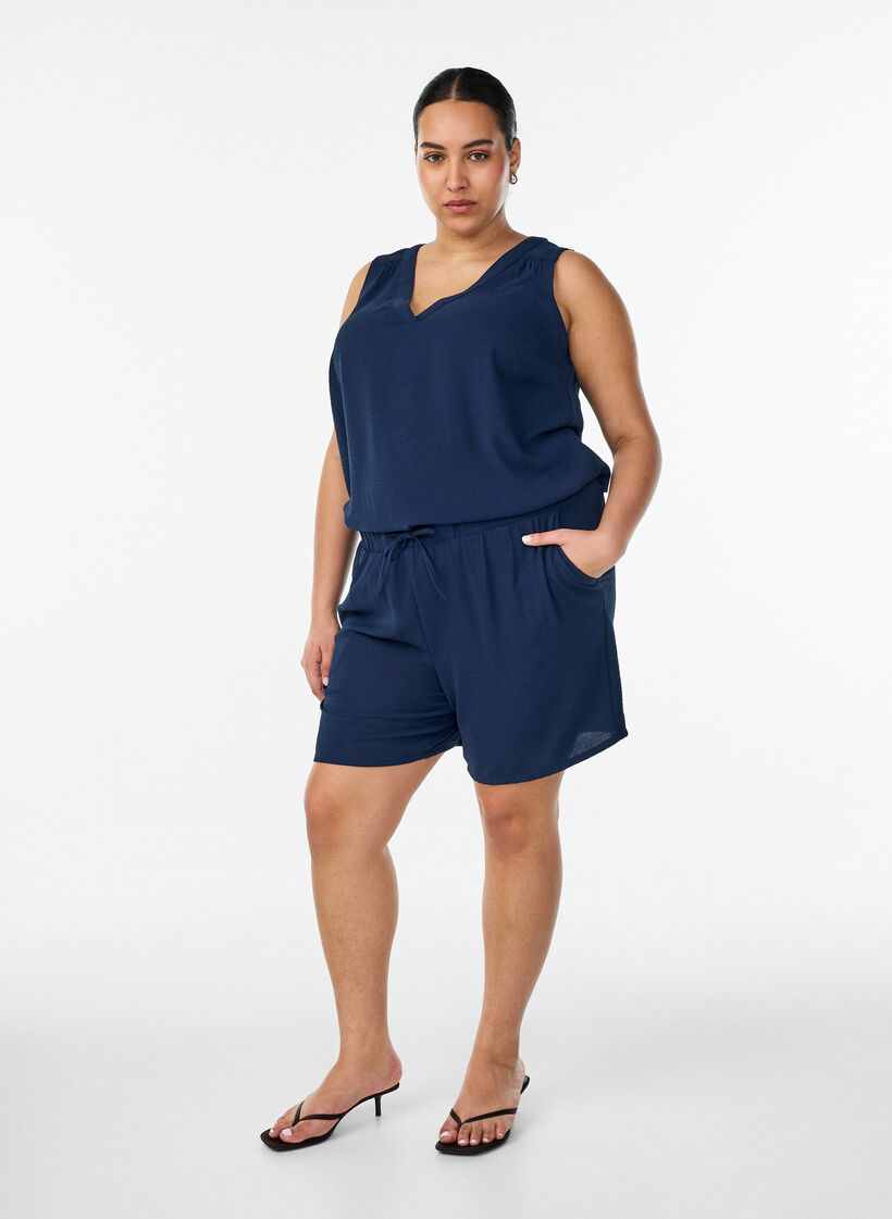 Korte broek met zakken en elastische tailleband, Blauw, Model image number 1